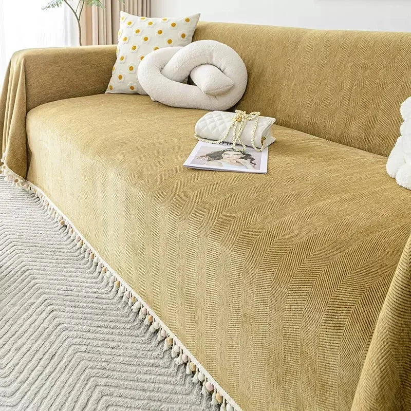 Capa para Sofá Amarelo Chenille Chevron Universal com Cobertura Total AqueceLar