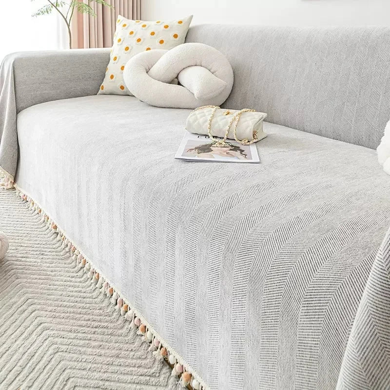 Capa para Sofá Cinza Claro Chenille Chevron Universal com Cobertura Total AqueceLar