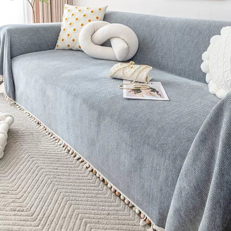 Capa para Sofá Cinza Escuro Chenille Chevron Universal com Cobertura Total AqueceLar