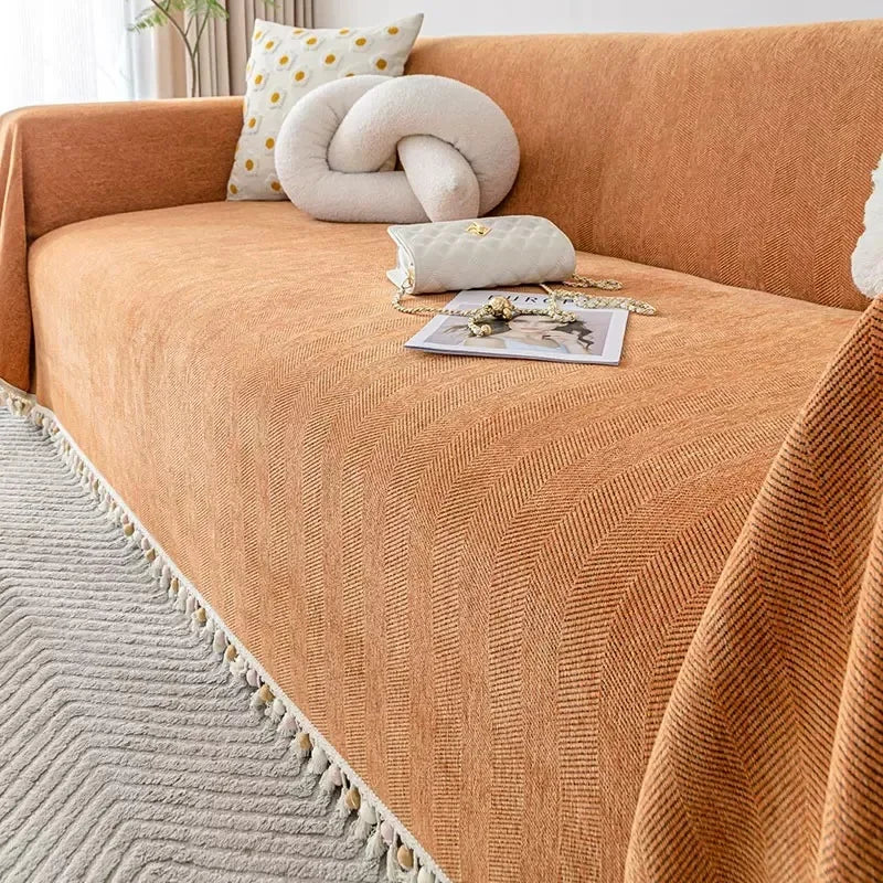 Capa para Sofá Laranja Chenille Chevron Universal com Cobertura Total AqueceLar