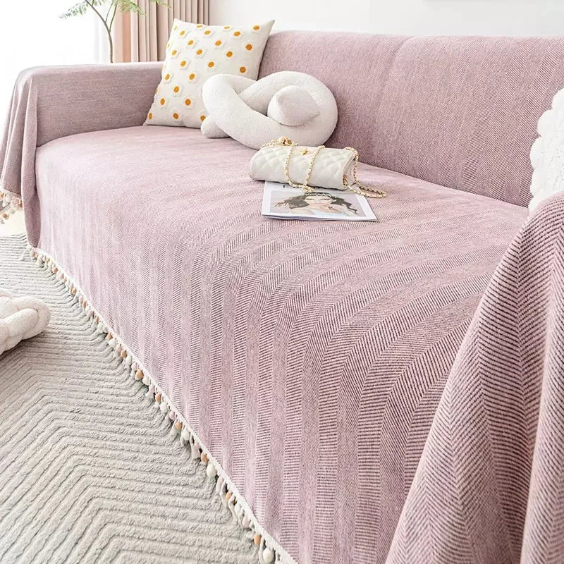 Capa para Sofá Rosa Chenille Chevron Universal com Cobertura Total AqueceLar