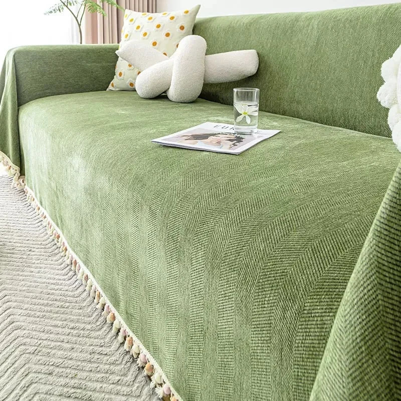 Capa para Sofá Verde Chenille Chevron Universal com Cobertura Total AqueceLar