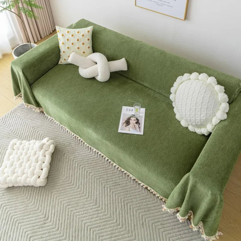 Capa para Sofá Verde Chenille Chevron Universal com Cobertura Total AqueceLar