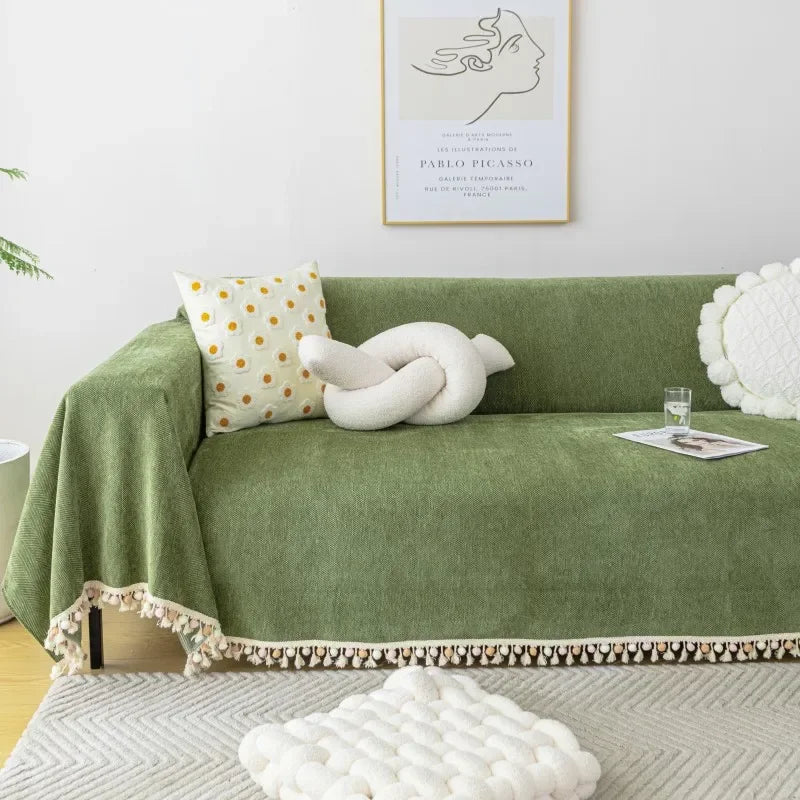 Capa para Sofá Verde Chenille Chevron Universal com Cobertura Total AqueceLar