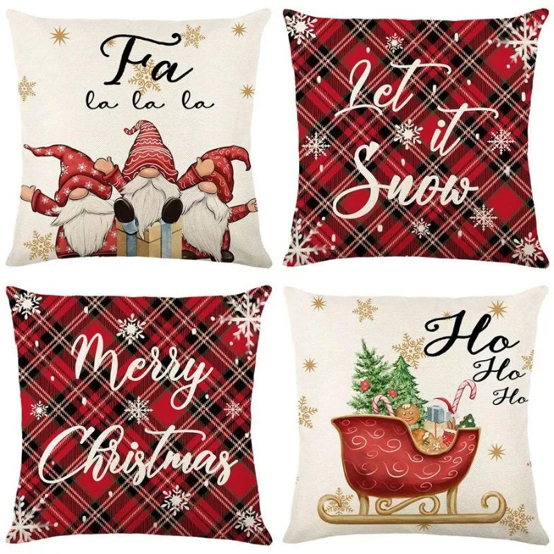 Conjunto 4 Capas Almofada Poliéster para Decoração Natalina Festiva AqueceLar